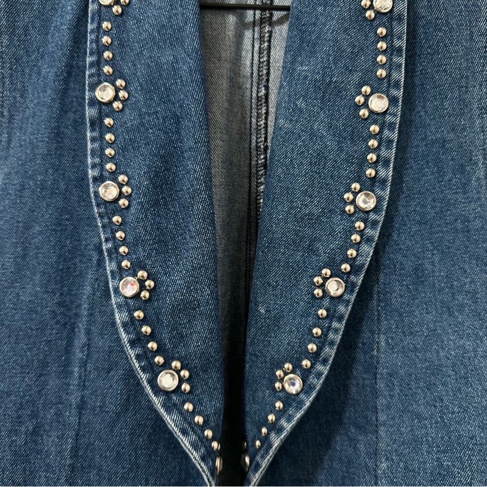 Apache Rhinestone Denim Blue Jean Vest S - Picture 2 of 5